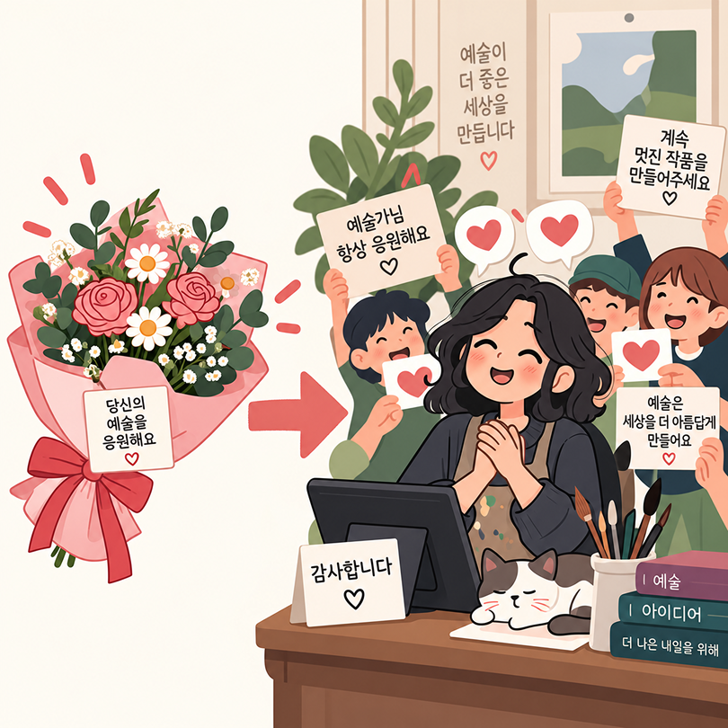 꽃 선물하기란 무엇인가 — 하루 만에 버려지는 화환을 다음 작품의 후원으로